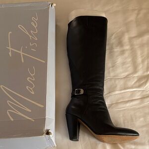 Marc Fisher Black Heeled Boots with Buckle